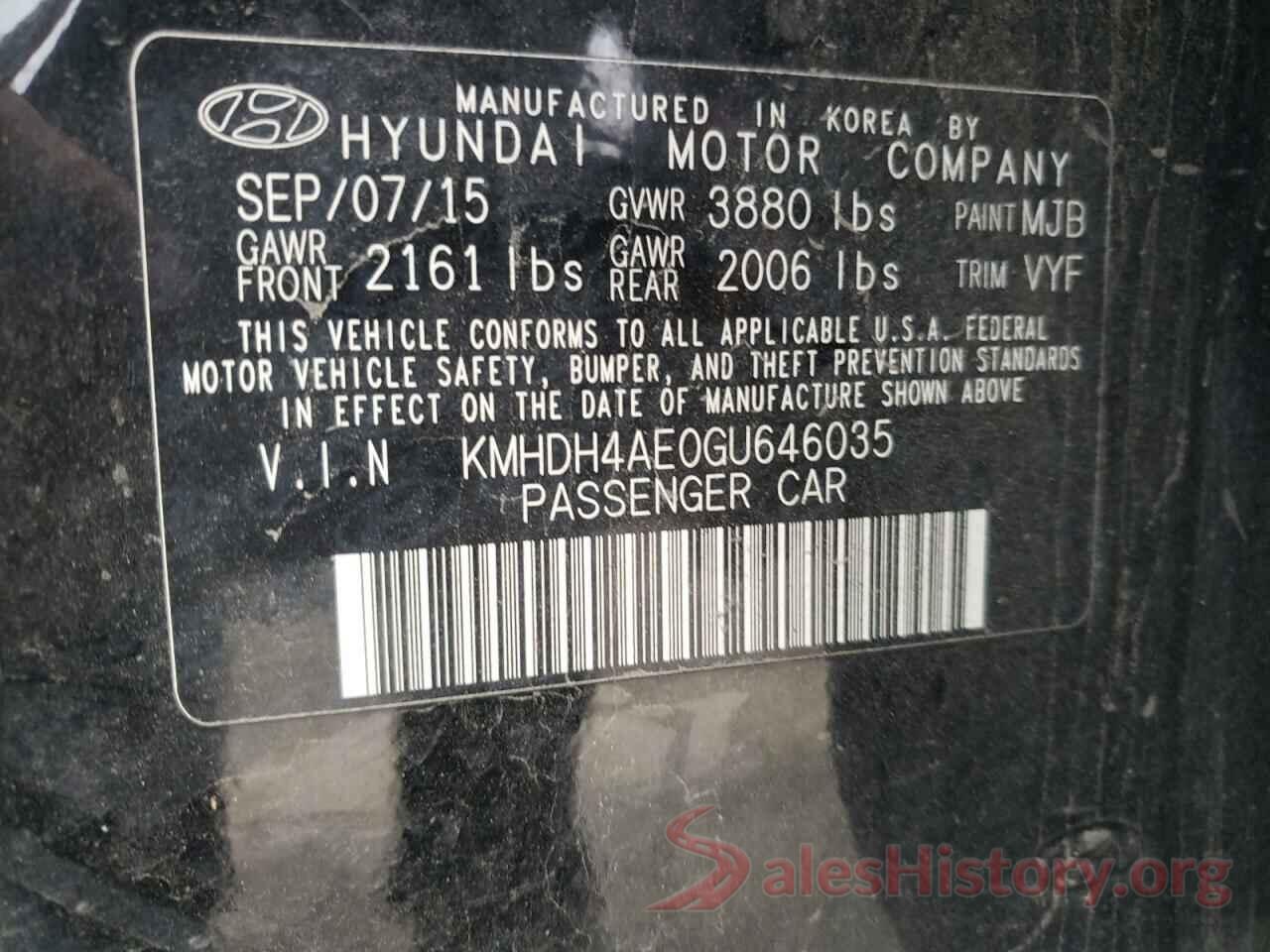 KMHDH4AE0GU646035 2016 HYUNDAI ELANTRA