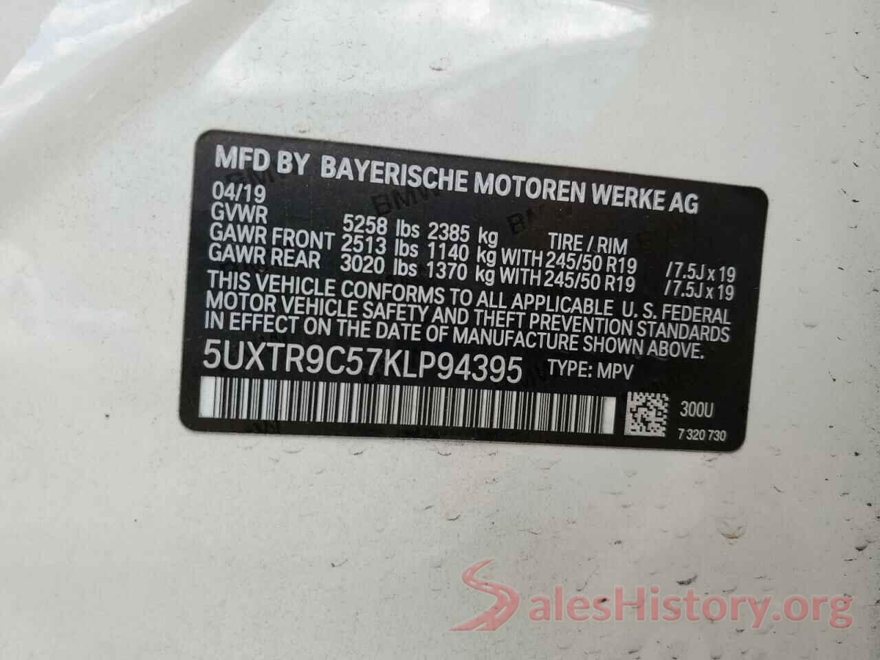 5UXTR9C57KLP94395 2019 BMW X3