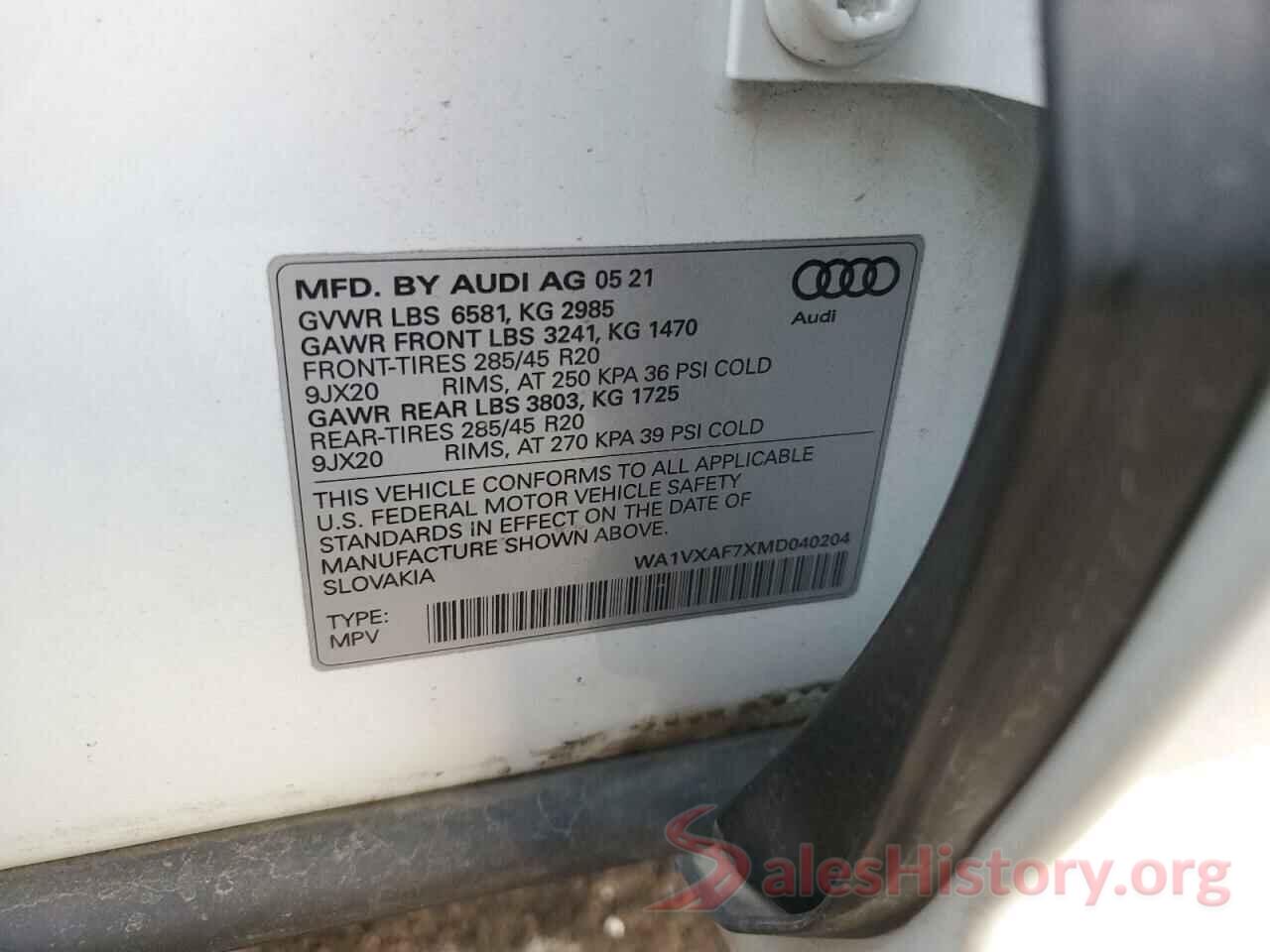 WA1VXAF7XMD040204 2021 AUDI Q7