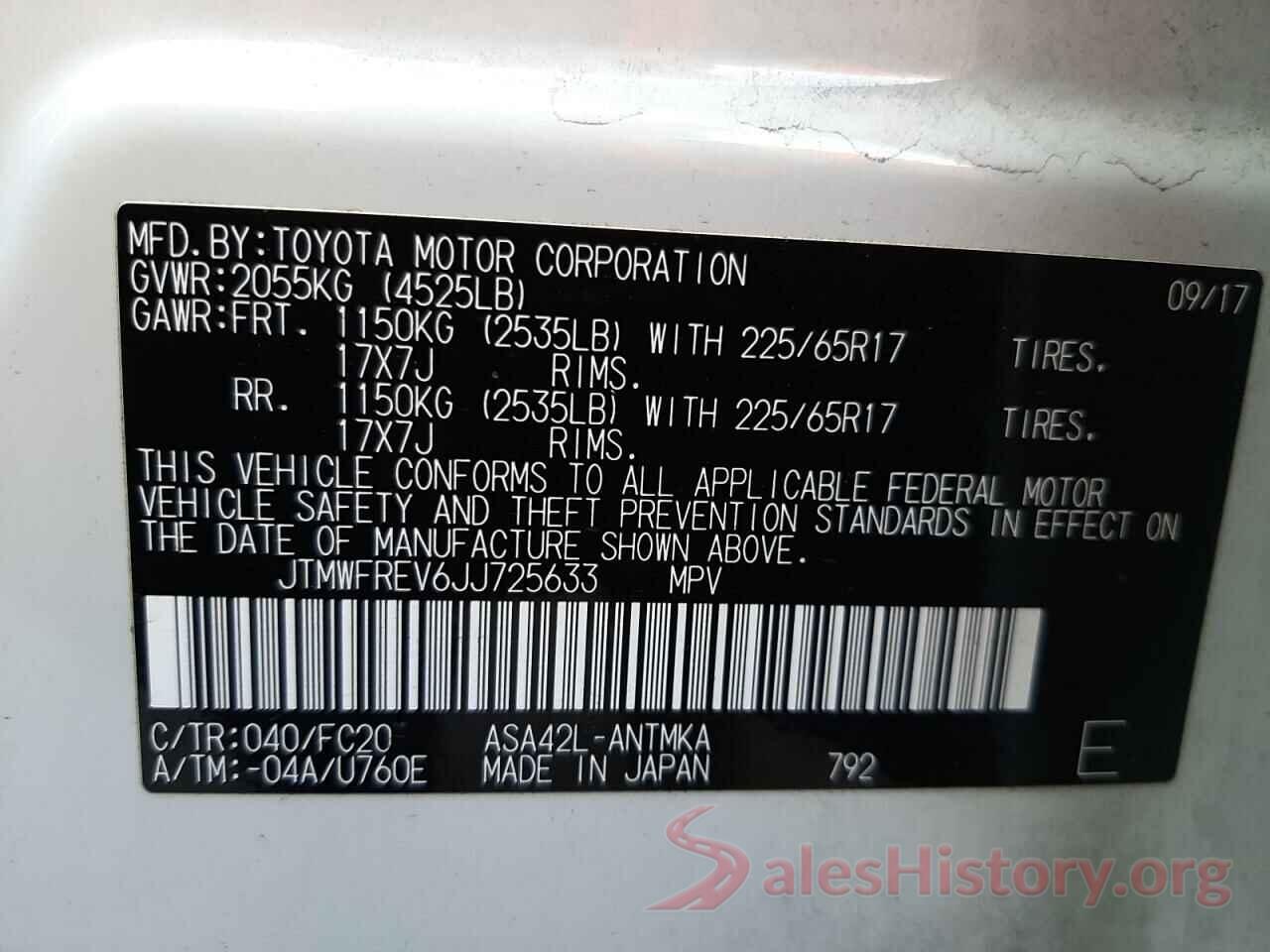 JTMWFREV6JJ725633 2018 TOYOTA RAV4