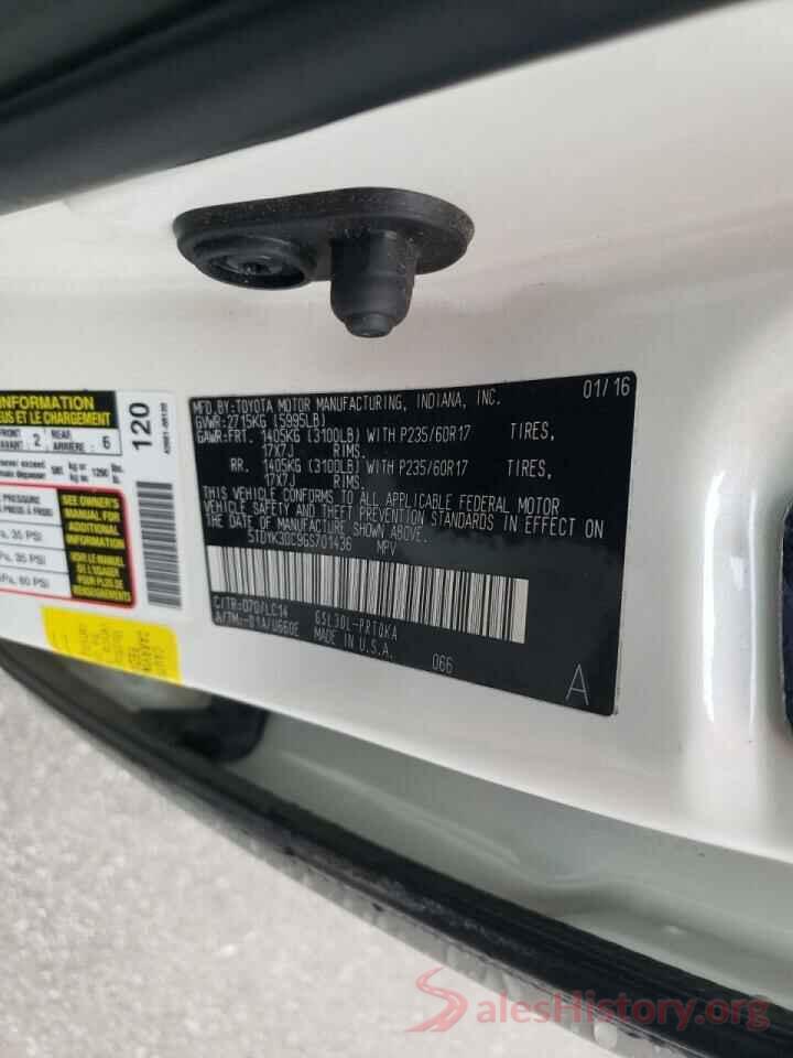 5TDYK3DC9GS701436 2016 TOYOTA SIENNA