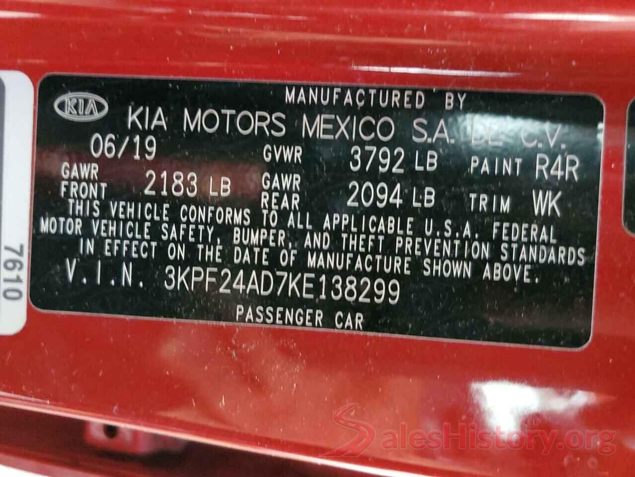 3KPF24AD7KE138299 2019 KIA FORTE