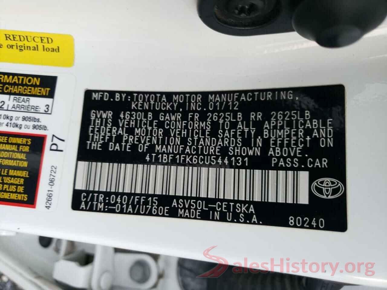 4T1BF1FK6CU544131 2012 TOYOTA CAMRY