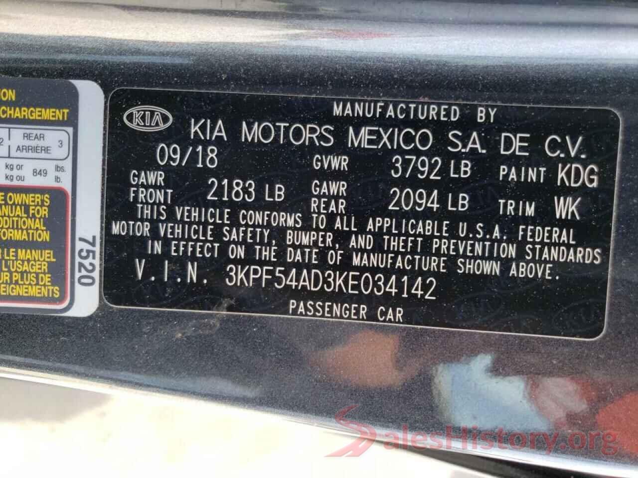 3KPF54AD3KE034142 2019 KIA FORTE