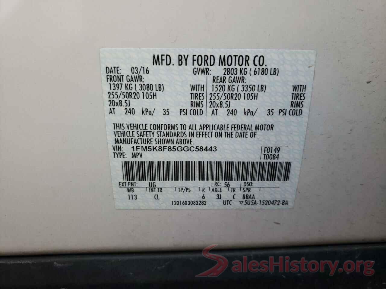 1FM5K8F85GGC58443 2016 FORD EXPLORER