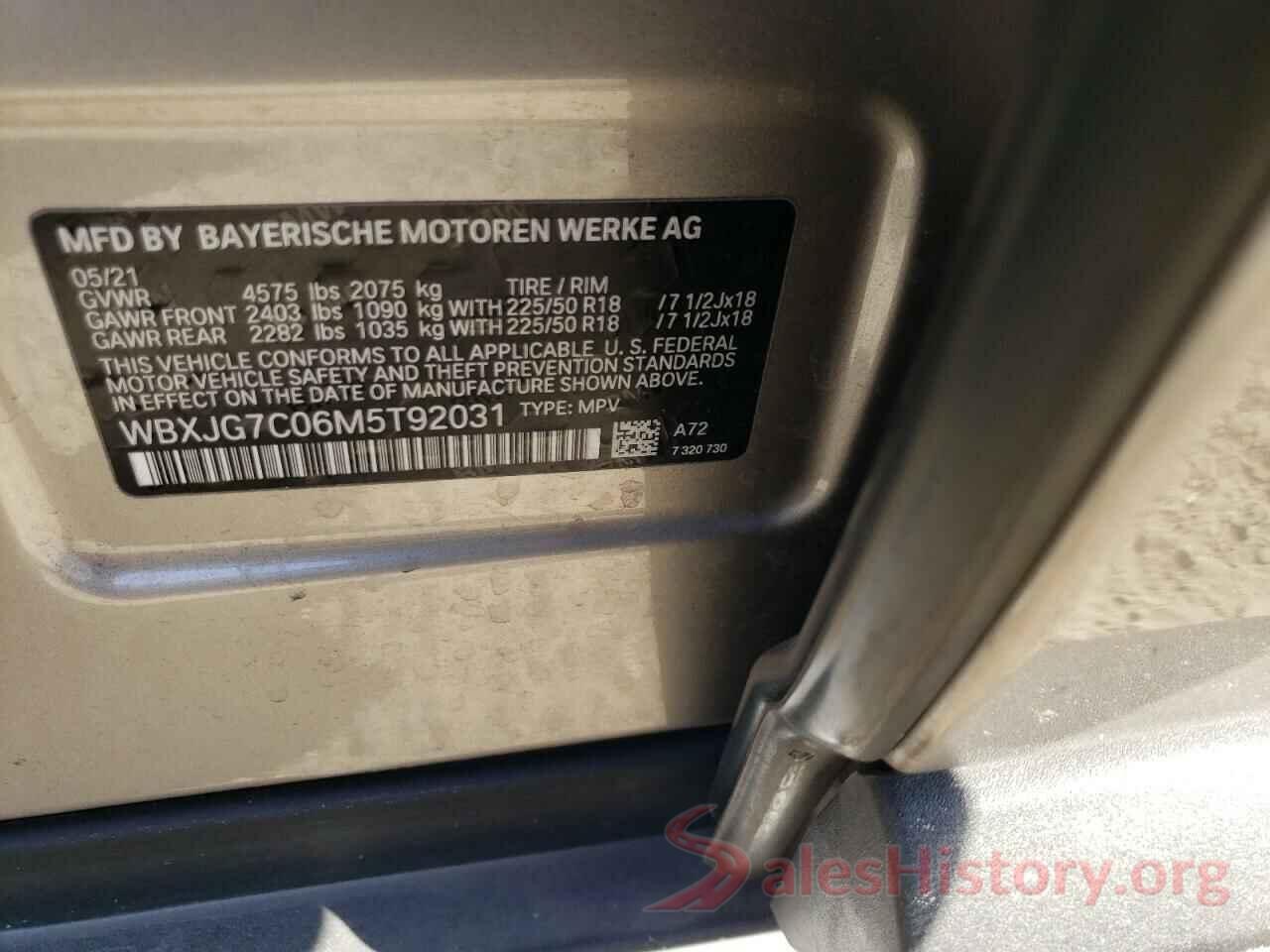 WBXJG7C06M5T92031 2021 BMW X1