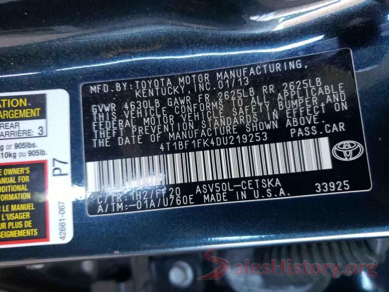 4T1BF1FK4DU219253 2013 TOYOTA CAMRY