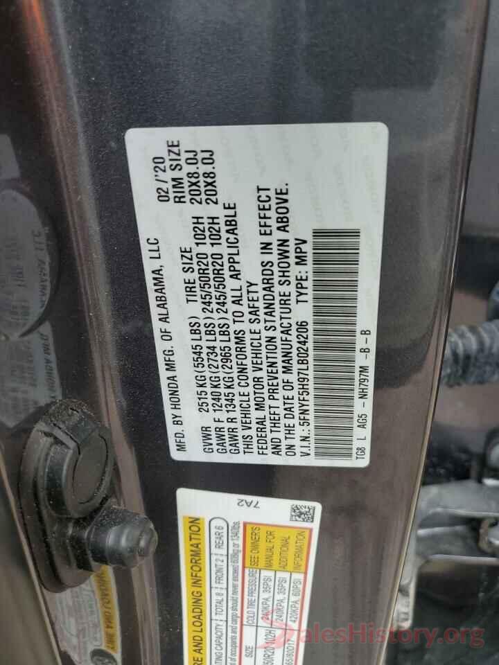 5FNYF5H97LB024206 2020 HONDA PILOT