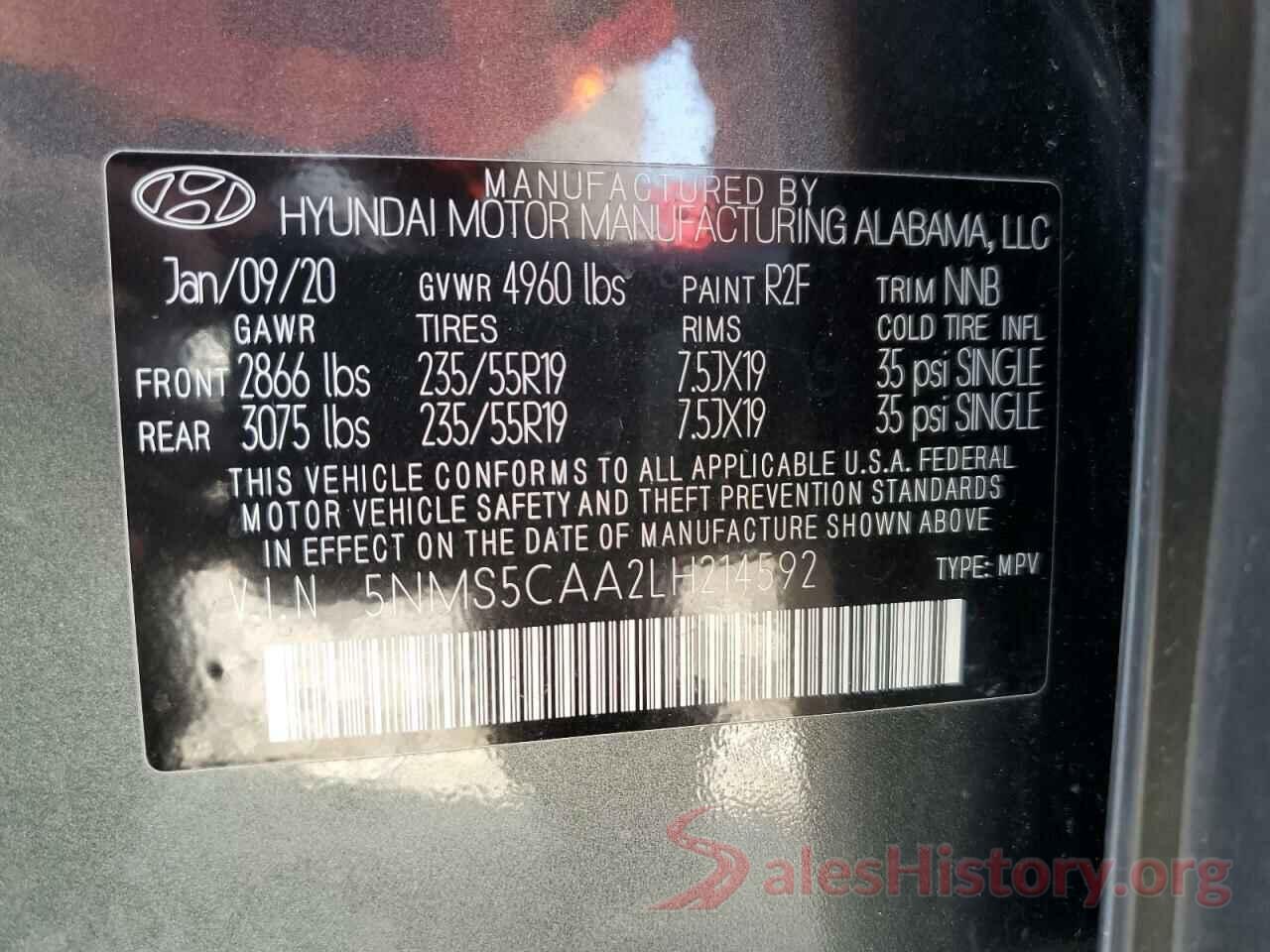 5NMS5CAA2LH214592 2020 HYUNDAI SANTA FE