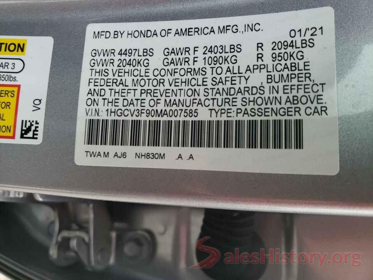 1HGCV3F90MA007585 2021 HONDA ACCORD