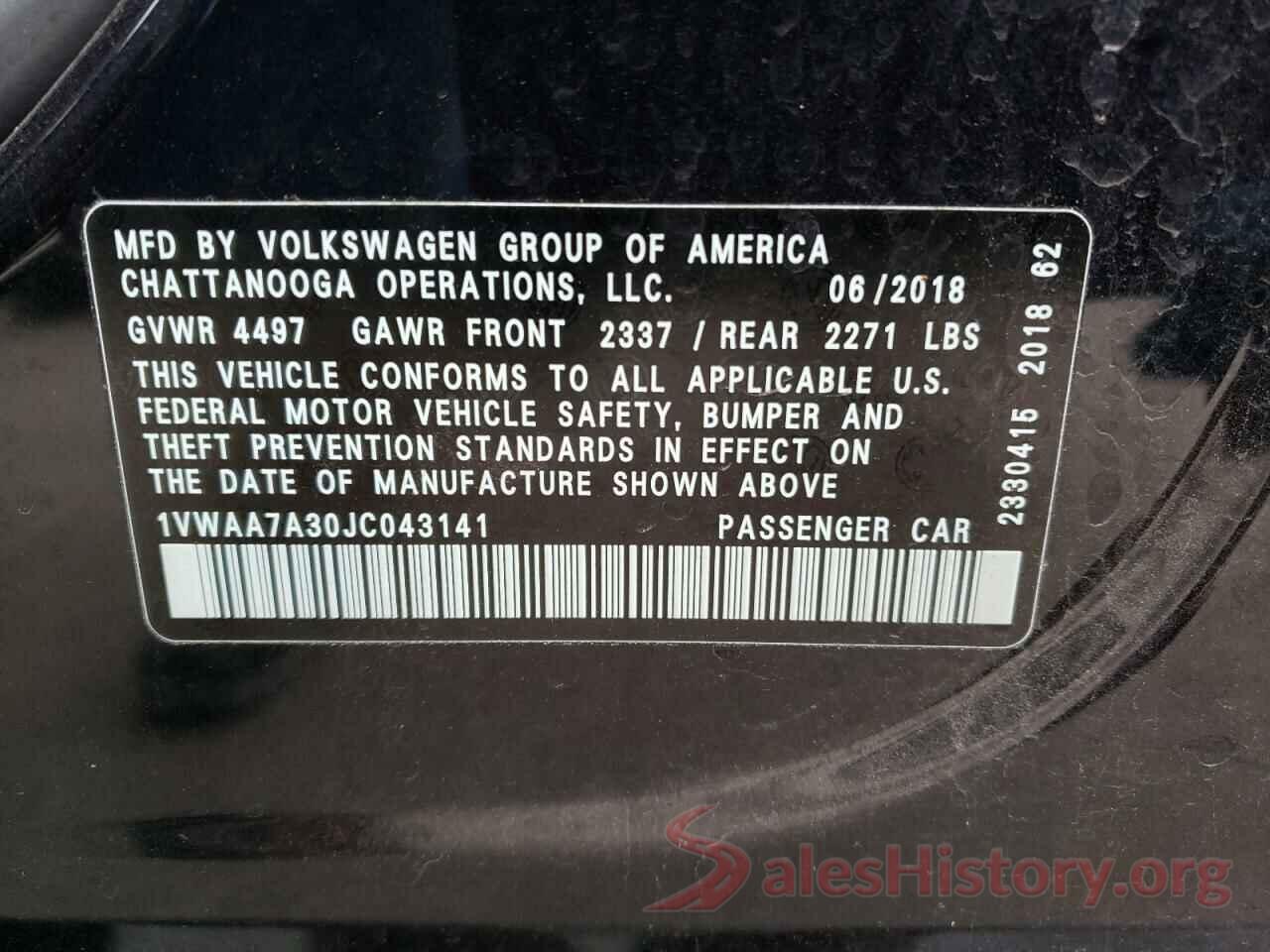 1VWAA7A30JC043141 2018 VOLKSWAGEN PASSAT