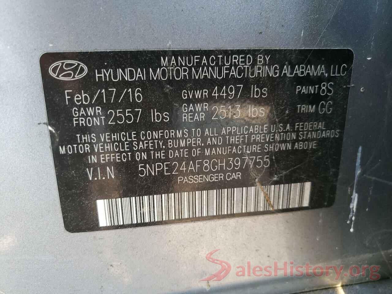 5NPE24AF8GH397755 2016 HYUNDAI SONATA