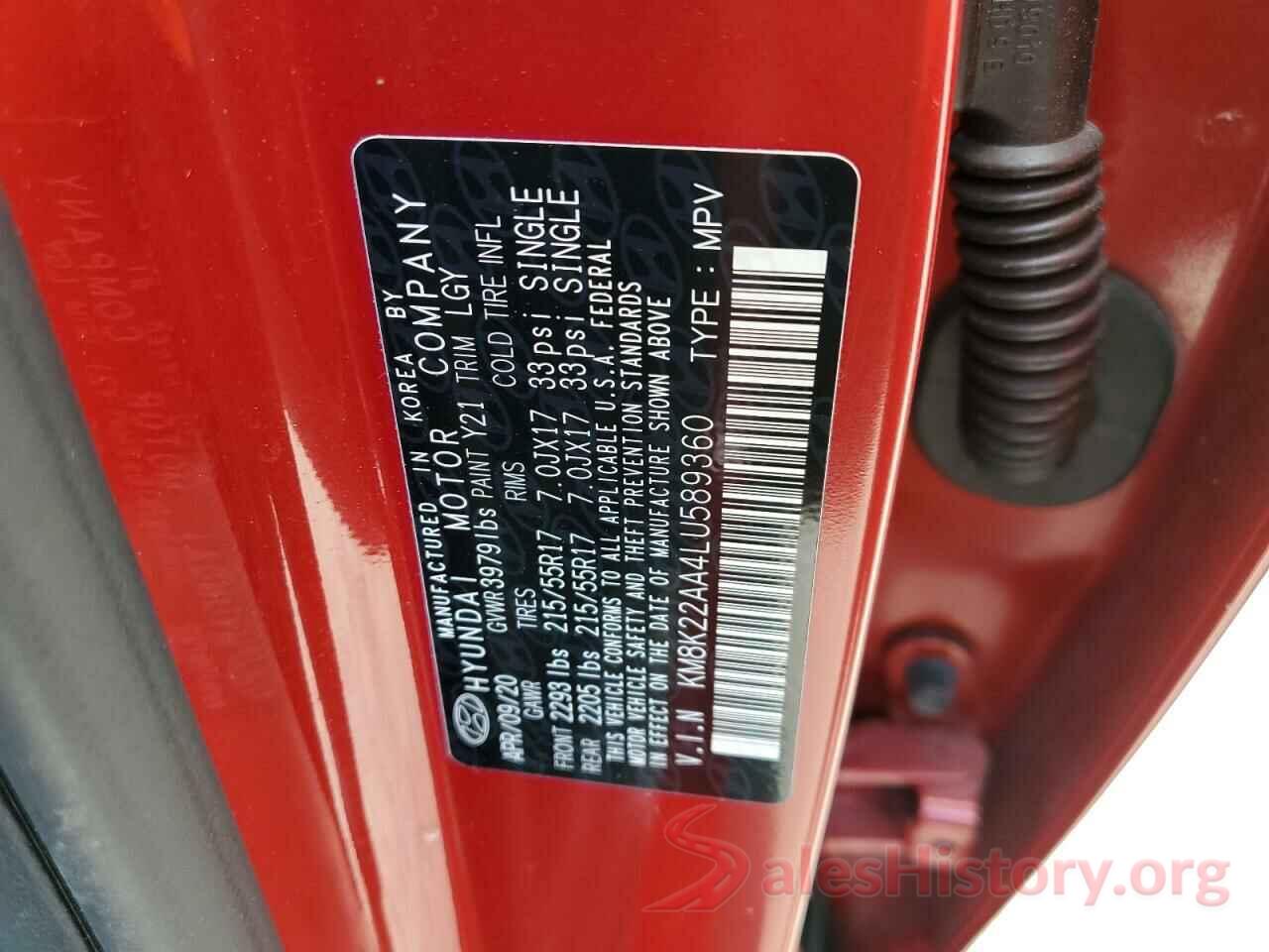 KM8K22AA4LU589360 2020 HYUNDAI KONA