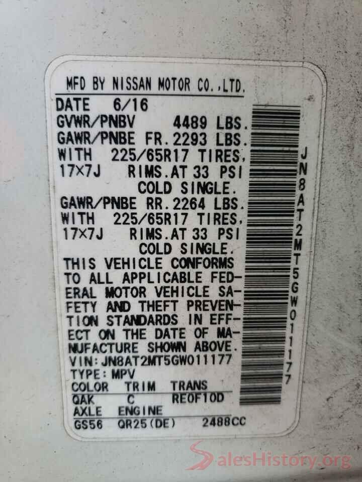 JN8AT2MT5GW011177 2016 NISSAN ROGUE