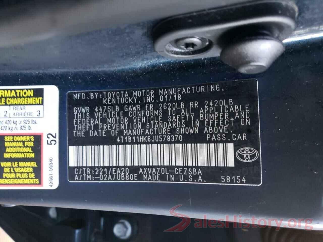 4T1B11HK6JU578370 2018 TOYOTA CAMRY