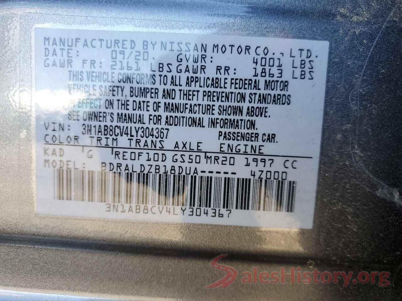 3N1AB8CV4LY304367 2020 NISSAN SENTRA