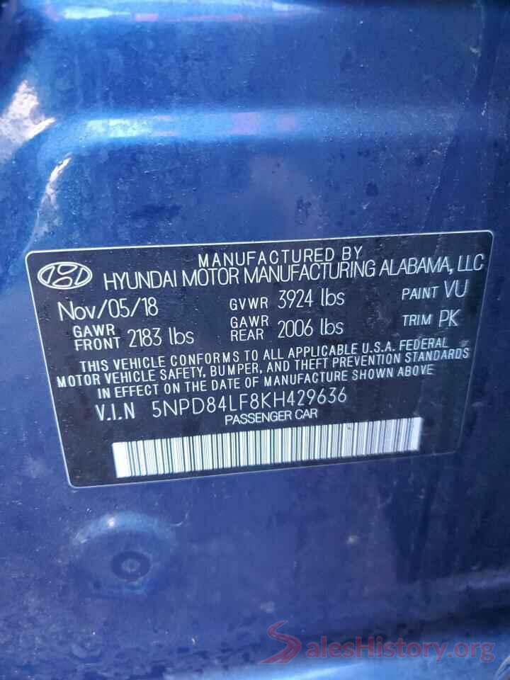 5NPD84LF8KH429636 2019 HYUNDAI ELANTRA