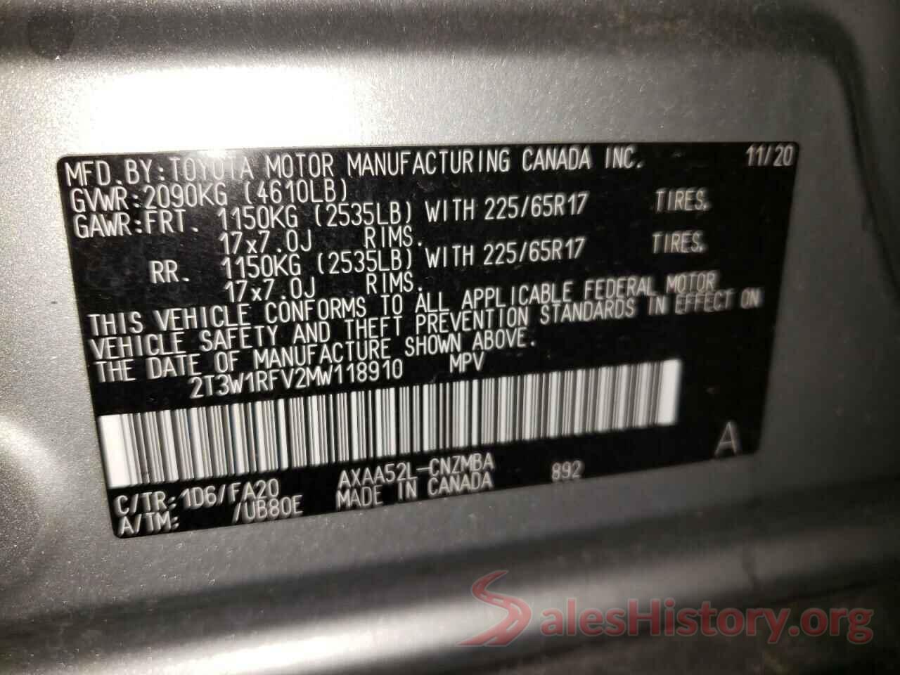 2T3W1RFV2MW118910 2021 TOYOTA RAV4