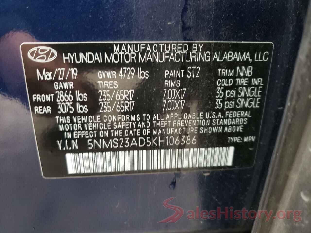 5NMS23AD5KH106386 2019 HYUNDAI SANTA FE