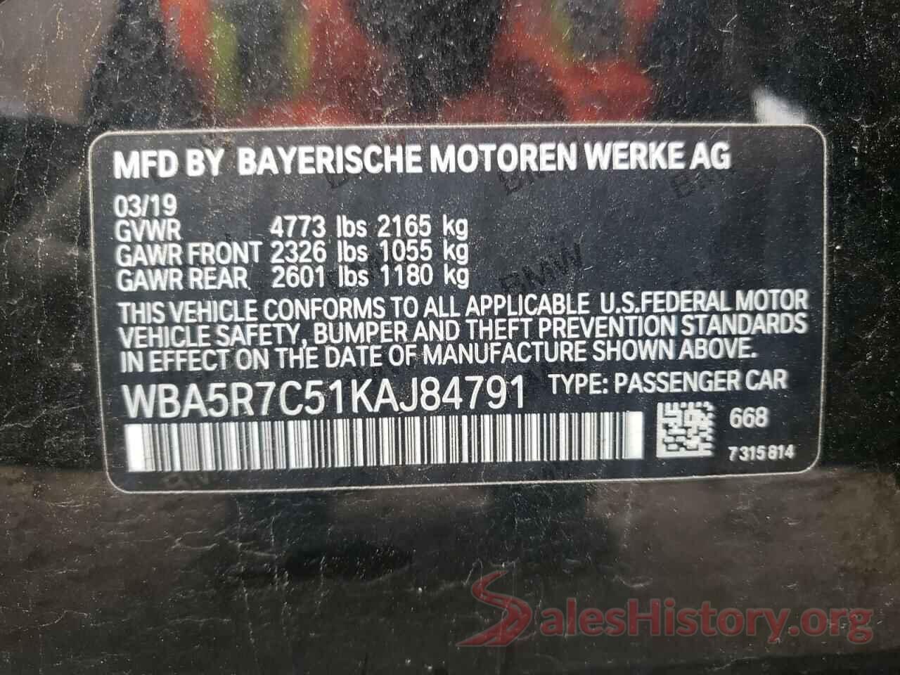 WBA5R7C51KAJ84791 2019 BMW 3 SERIES