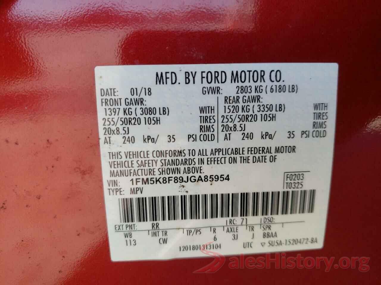 1FM5K8F89JGA85954 2018 FORD EXPLORER