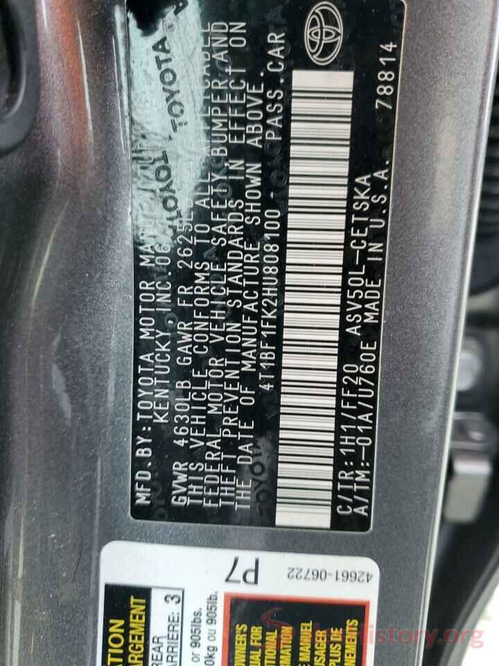 4T1BF1FK2HU808100 2017 TOYOTA CAMRY