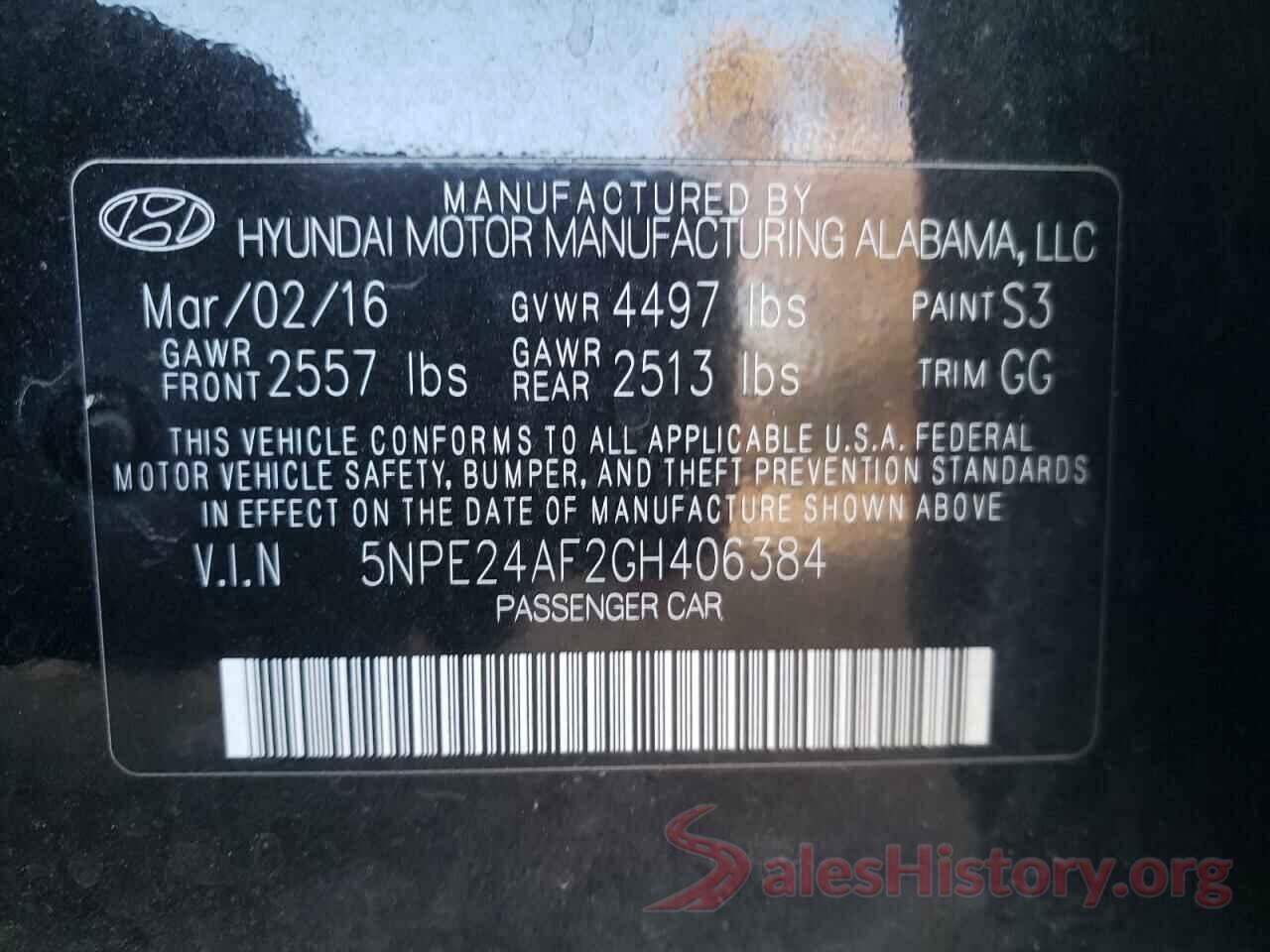 5NPE24AF2GH406384 2016 HYUNDAI SONATA