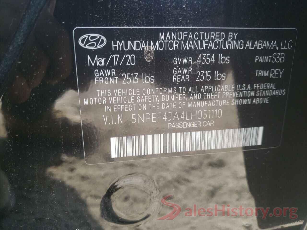 5NPEF4JA4LH051110 2020 HYUNDAI SONATA