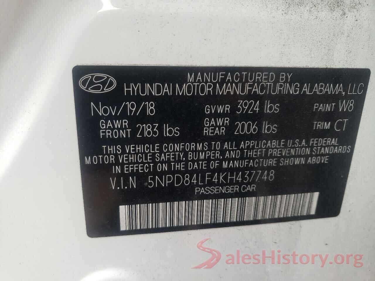 5NPD84LF4KH437748 2019 HYUNDAI ELANTRA