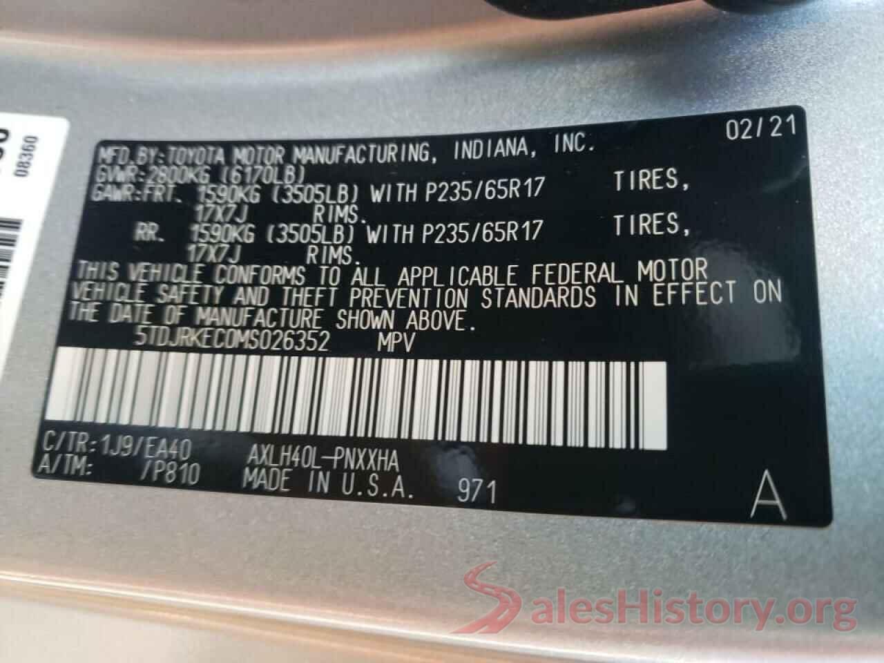 5TDJRKEC0MS026352 2021 TOYOTA SIENNA