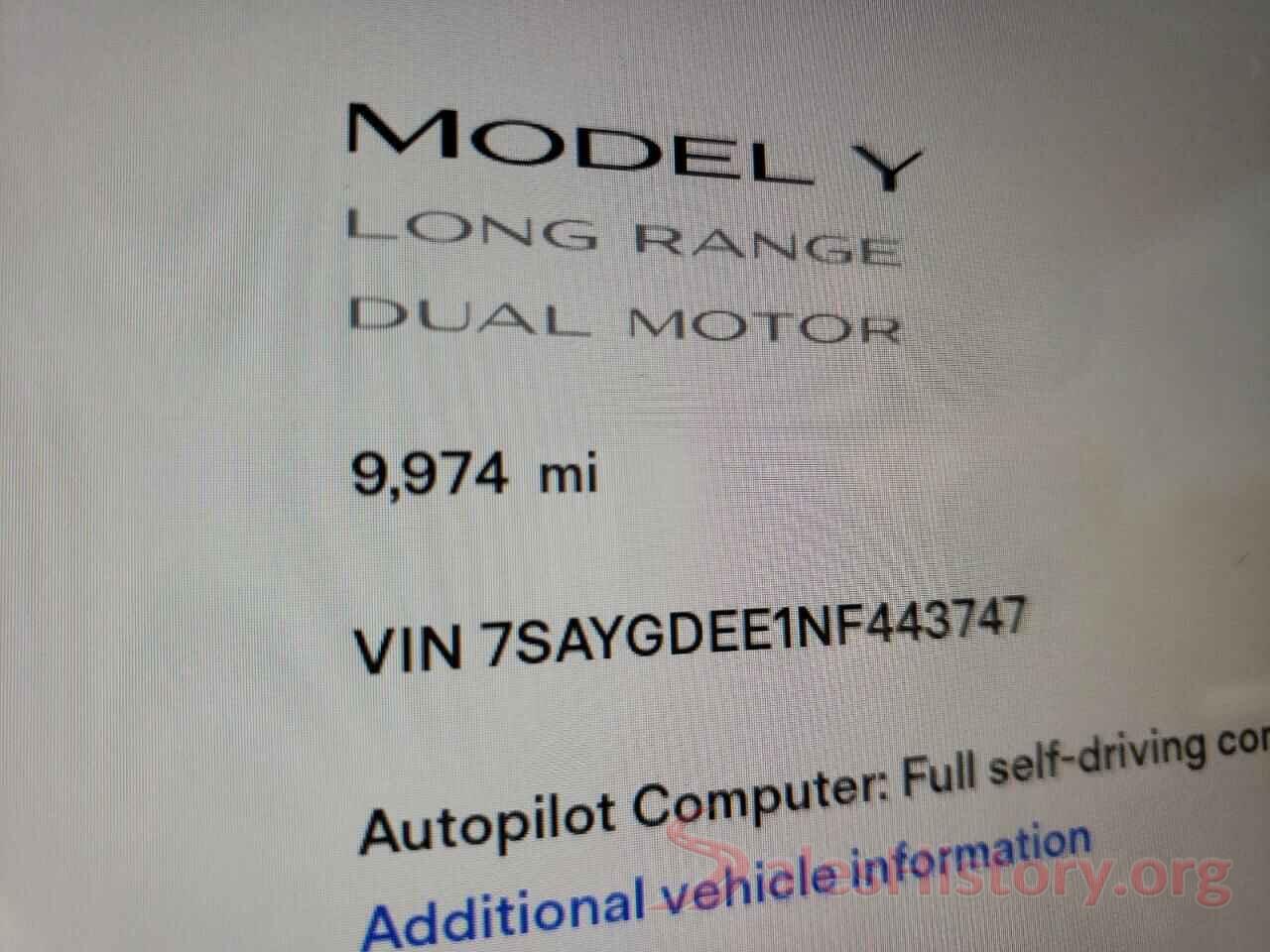 7SAYGDEE1NF443747 2022 TESLA MODEL Y