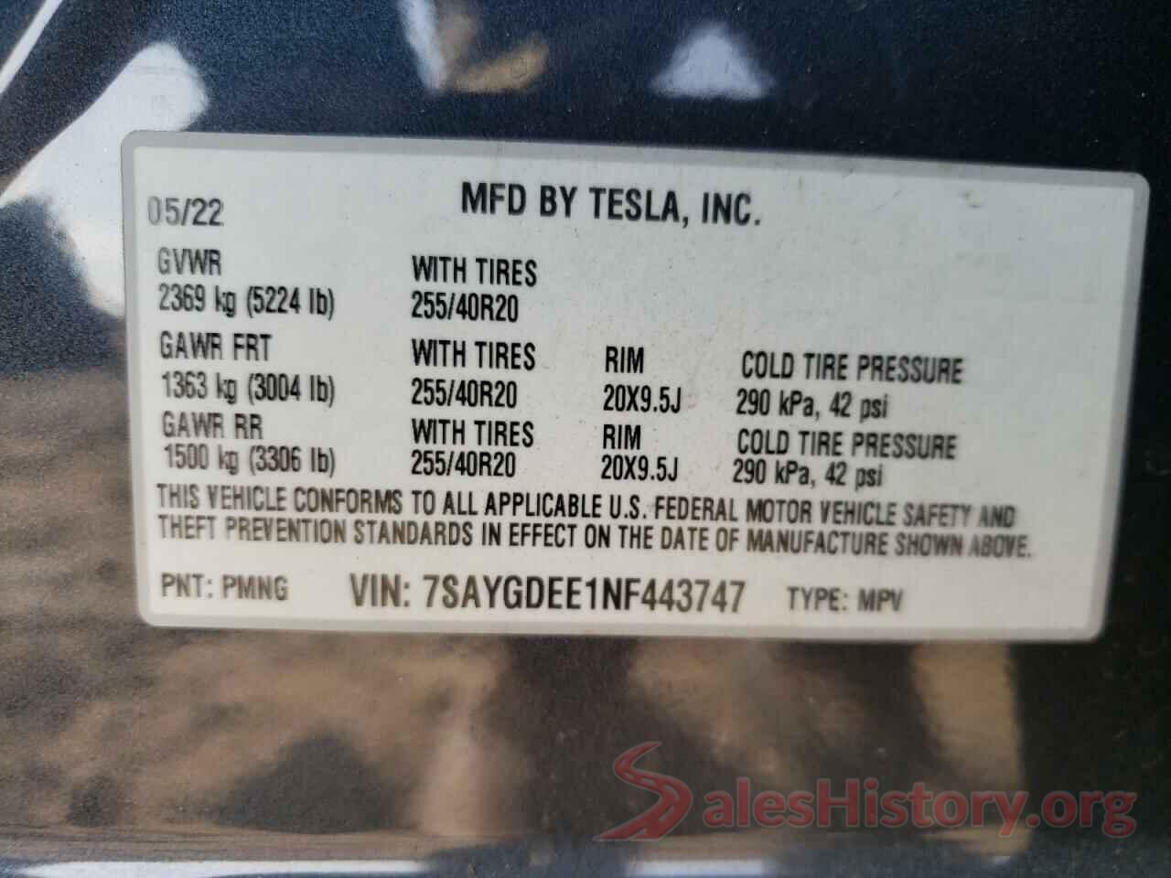 7SAYGDEE1NF443747 2022 TESLA MODEL Y