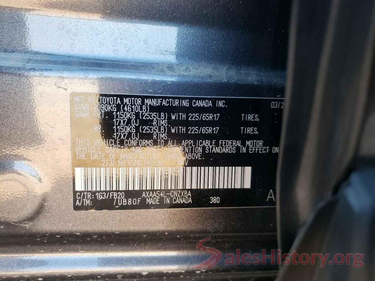 2T3F1RFV5MC192596 2021 TOYOTA RAV4