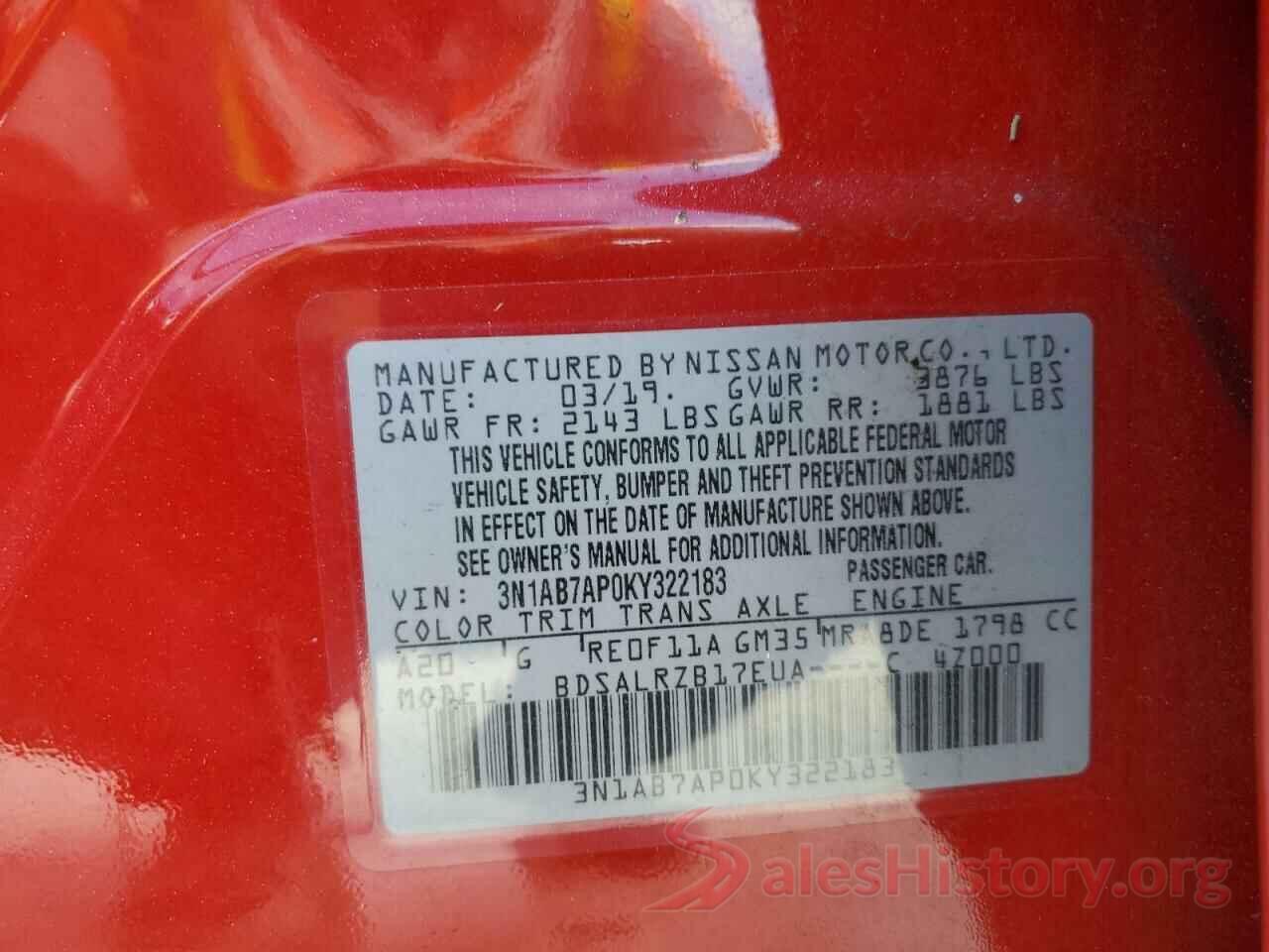 3N1AB7AP0KY322183 2019 NISSAN SENTRA