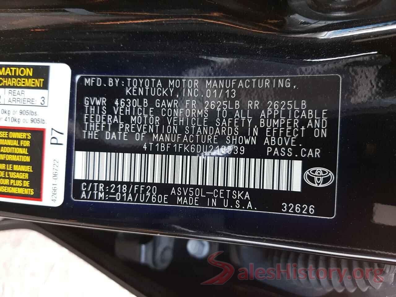 4T1BF1FK6DU218539 2013 TOYOTA CAMRY