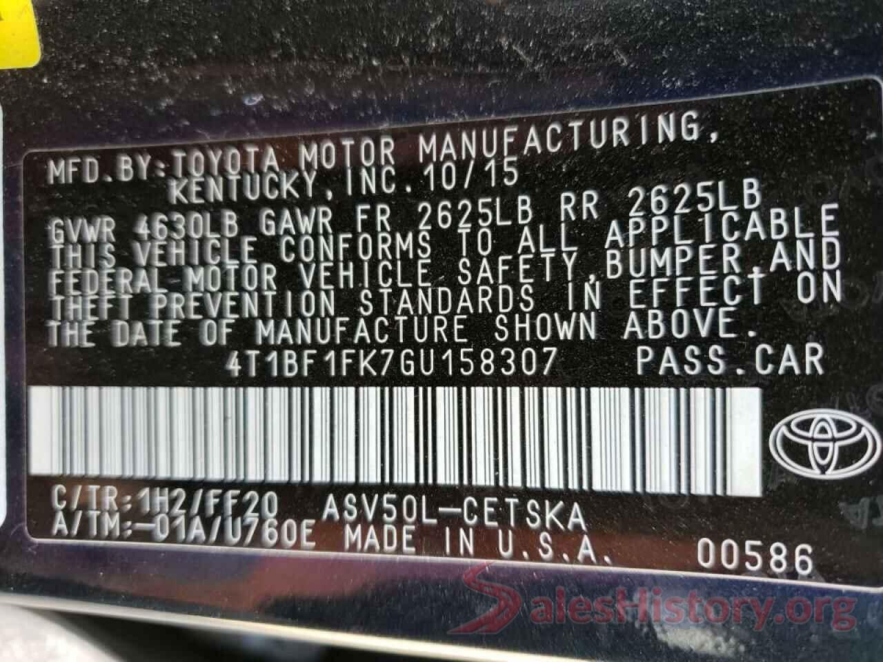 4T1BF1FK7GU158307 2016 TOYOTA CAMRY