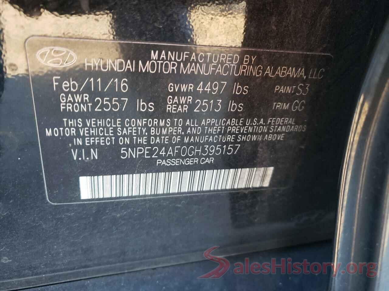 5NPE24AF0GH395157 2016 HYUNDAI SONATA