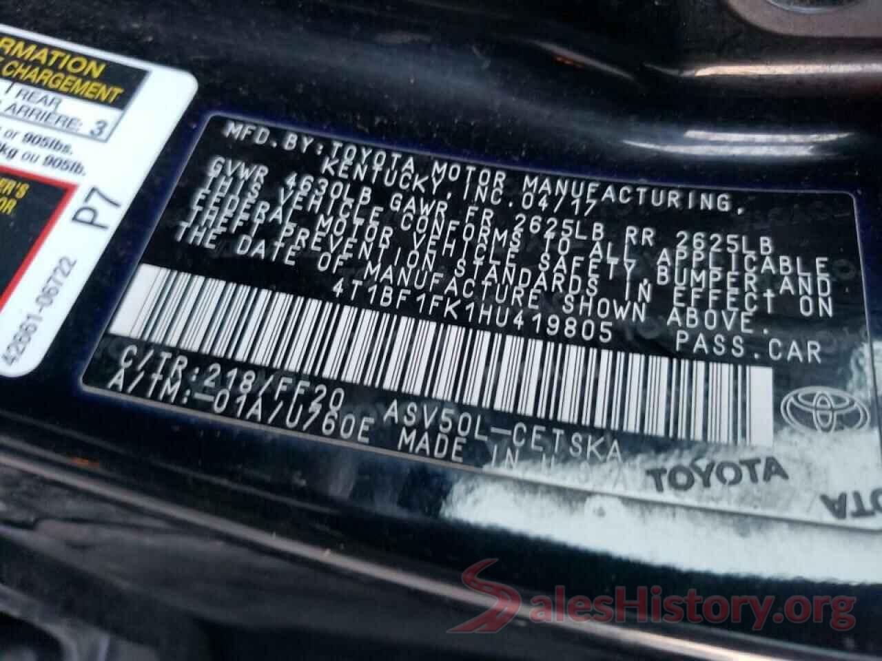 4T1BF1FK1HU419805 2017 TOYOTA CAMRY