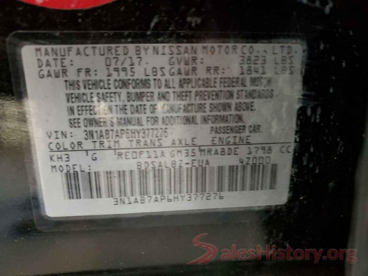 3N1AB7AP6HY377276 2017 NISSAN SENTRA