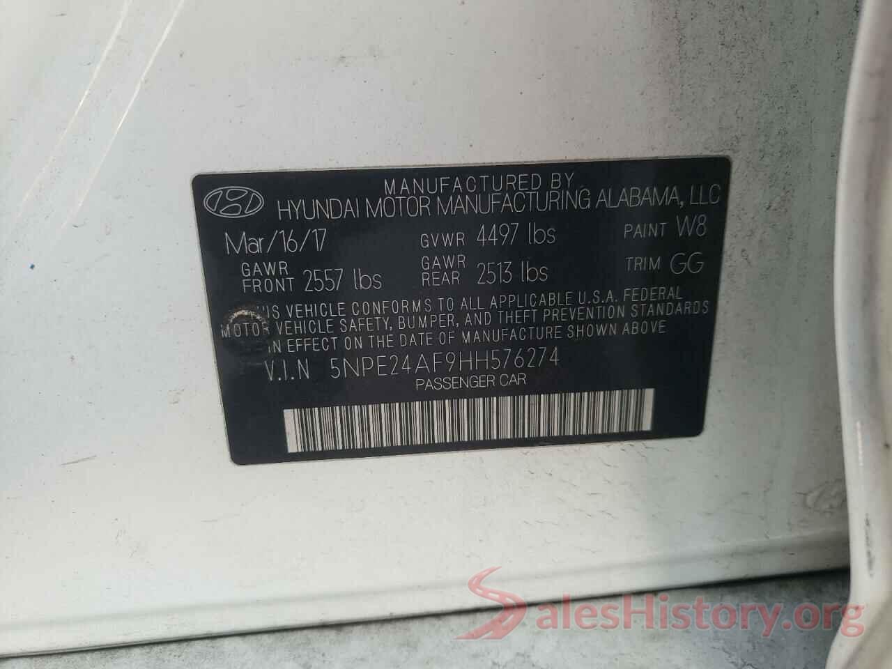 5NPE24AF9HH576274 2017 HYUNDAI SONATA