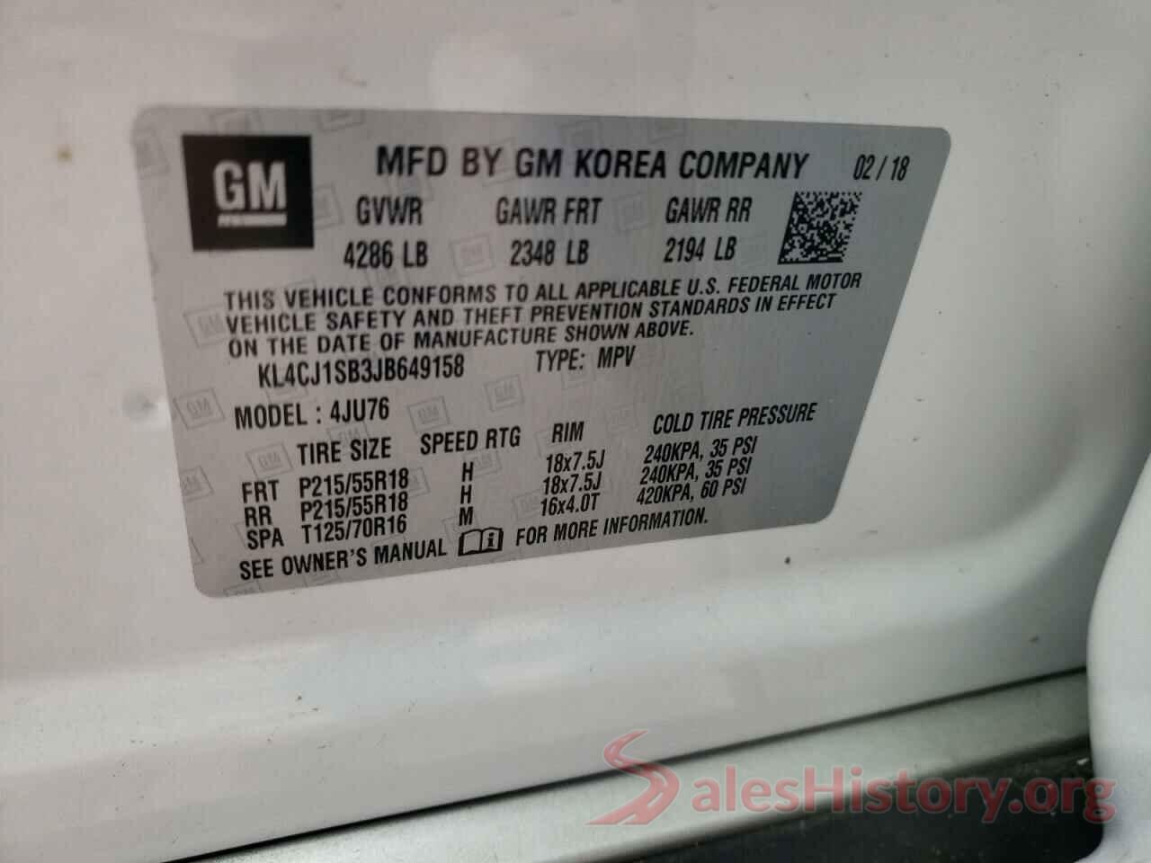 KL4CJ1SB3JB649158 2018 BUICK ENCORE