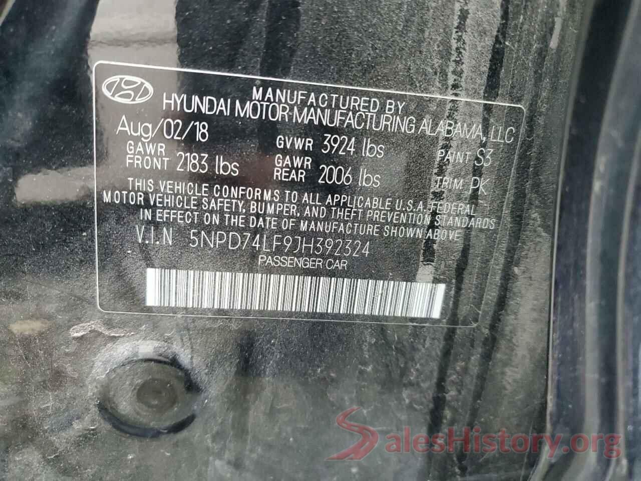 5NPD74LF9JH392324 2018 HYUNDAI ELANTRA