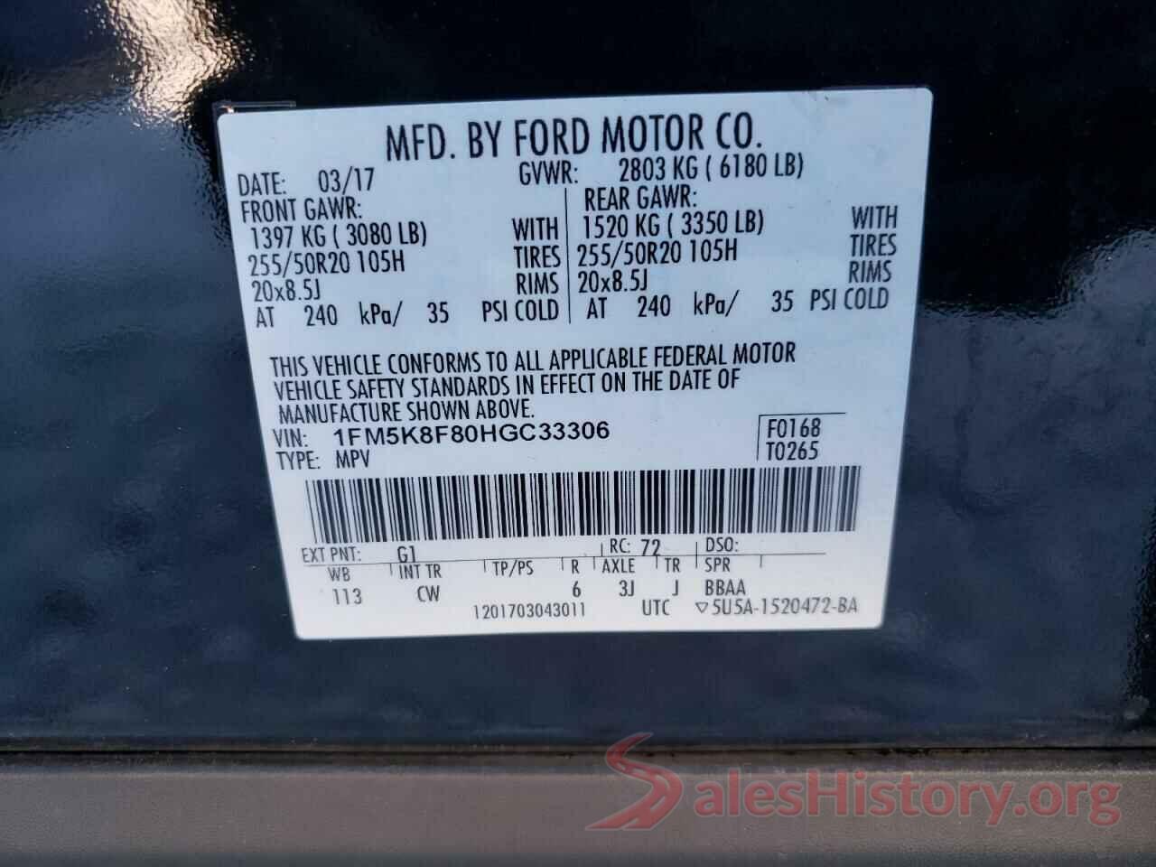 1FM5K8F80HGC33306 2017 FORD EXPLORER