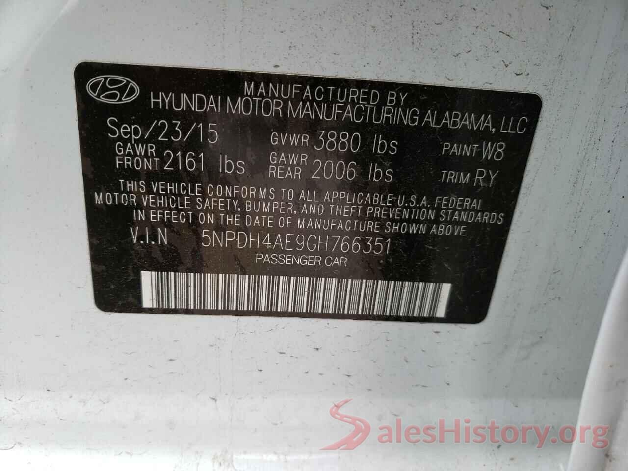 5NPDH4AE9GH766351 2016 HYUNDAI ELANTRA