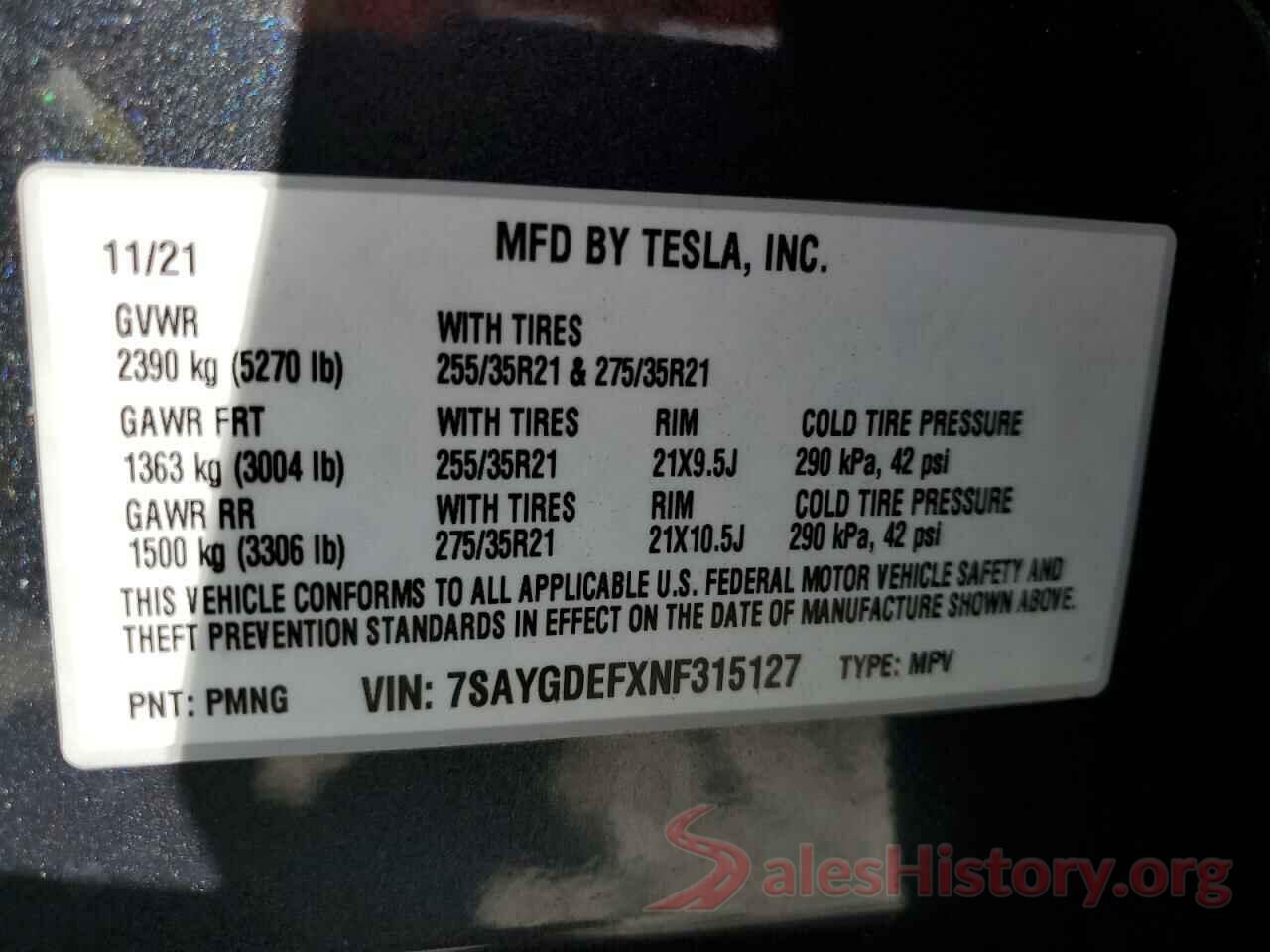 7SAYGDEFXNF315127 2022 TESLA MODEL Y