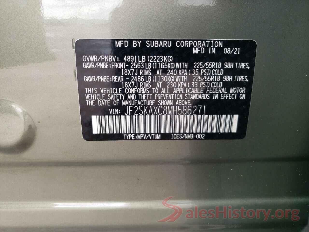 JF2SKAXC8MH586271 2021 SUBARU FORESTER