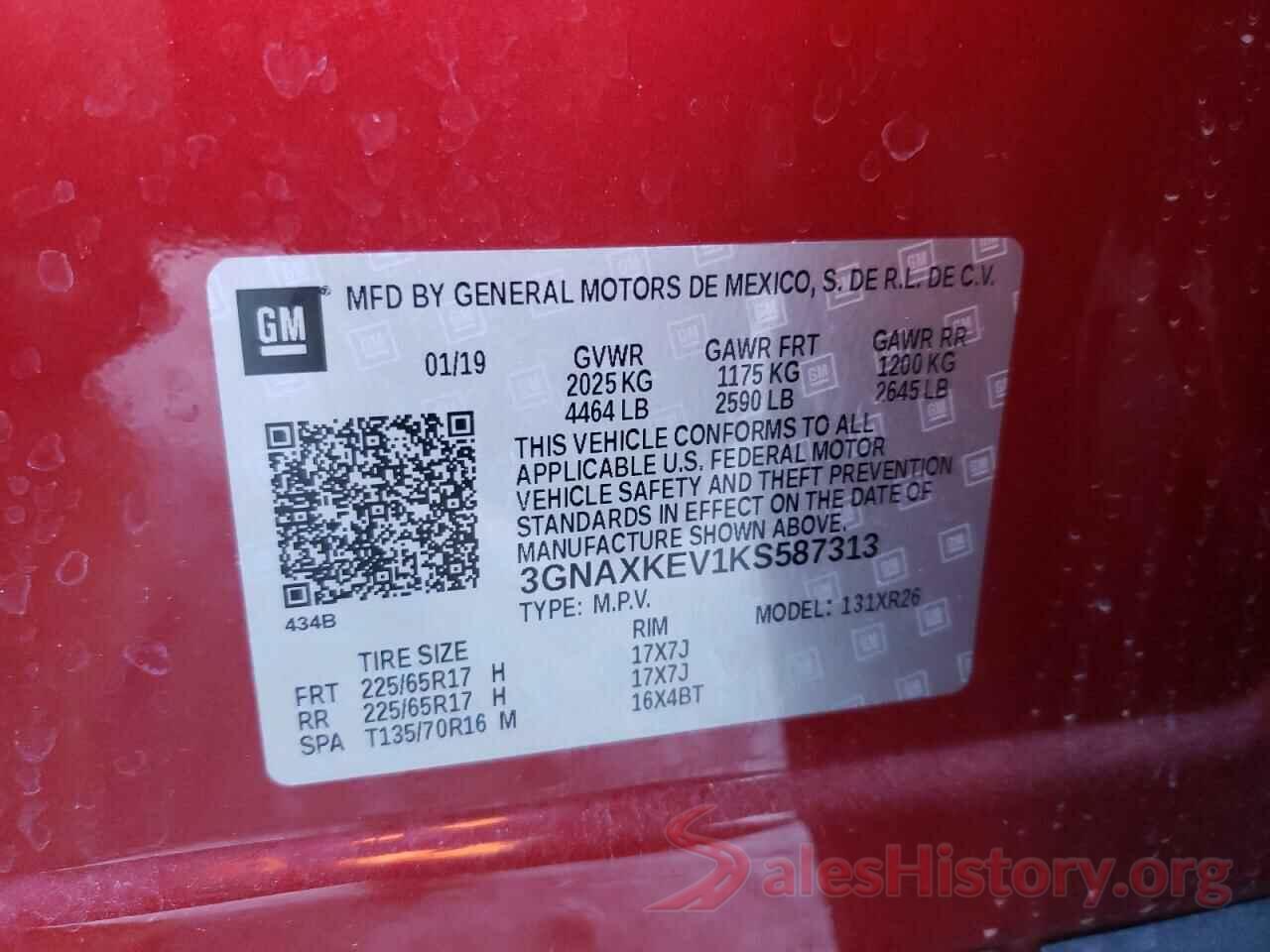 3GNAXKEV1KS587313 2019 CHEVROLET EQUINOX