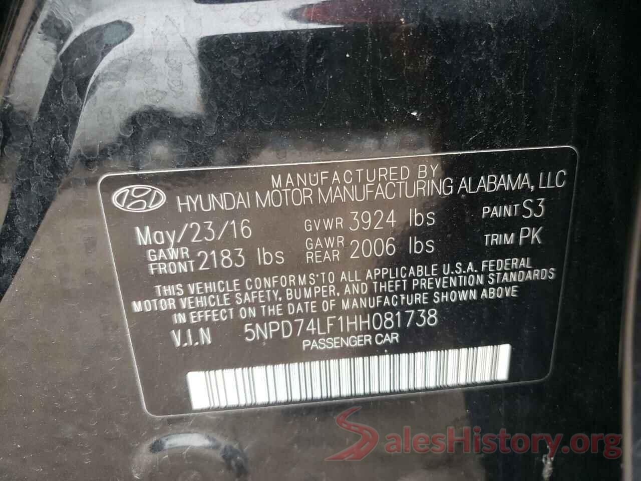 5NPD74LF1HH081738 2017 HYUNDAI ELANTRA