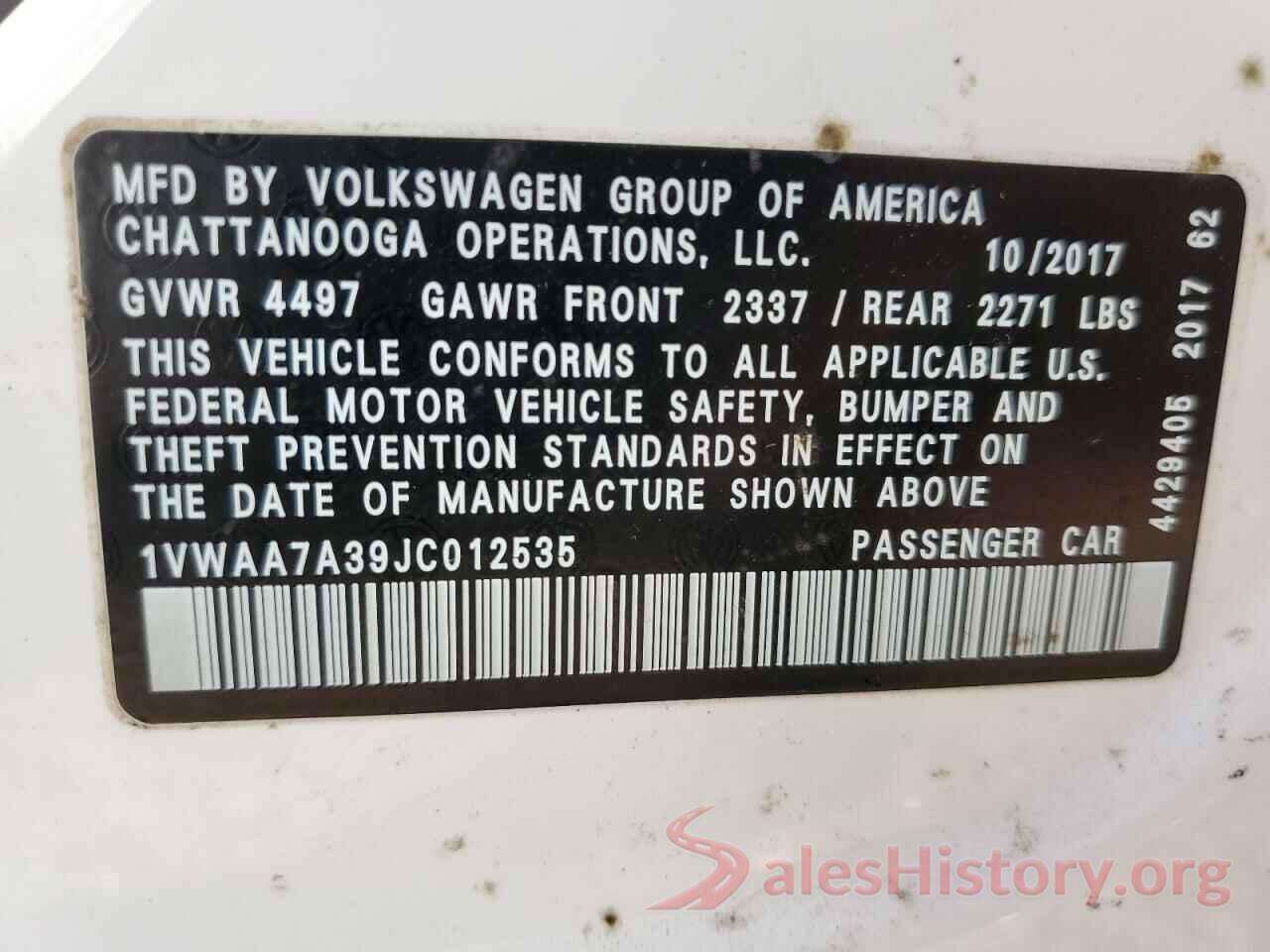 1VWAA7A39JC012535 2018 VOLKSWAGEN PASSAT