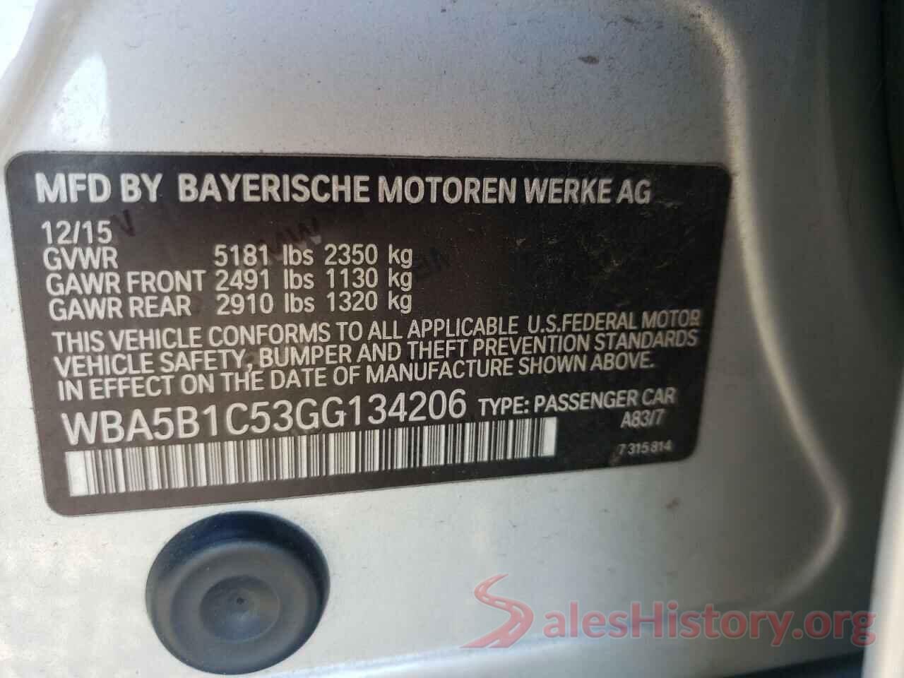 WBA5B1C53GG134206 2016 BMW 5 SERIES